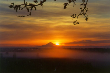 Thick Cirrostratus with Stratus in the Foreground, Mt. Hood Sunrise, Willamette Valley, Oregon
